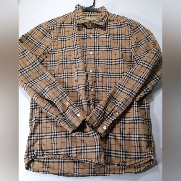 Burberry Other - Men's Large Burberry London Classic Fit Plaid Red/Brown Button Designer Shirt M
